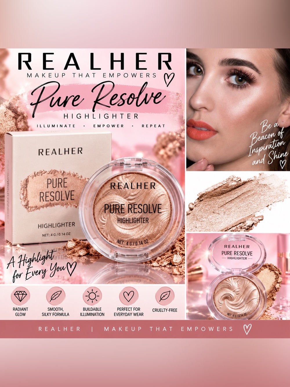 ✨ REALHER Pure Resolve Highlighter – Champagne ✨